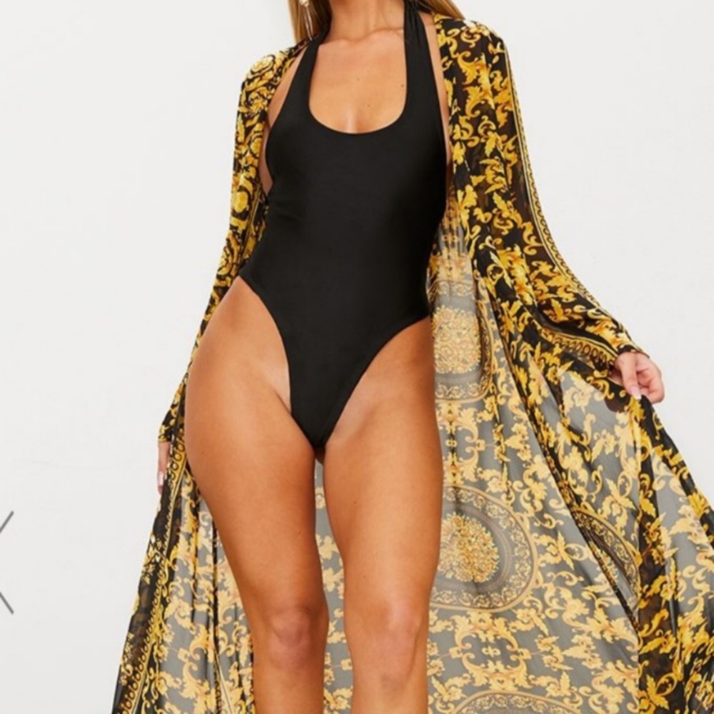 🌞 Long Black Printed Kimono